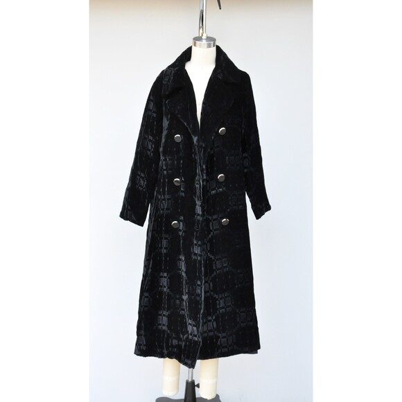 VELVET Black Coat Cloak Cape Jacket Shawl Theater Gothic Double Breasted S M - Picture 6 of 9